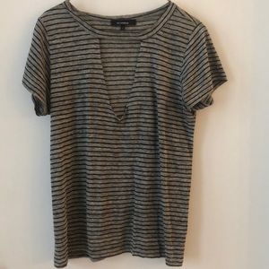 Olivaceous Gray Black Striped Keyhole Tee Size L